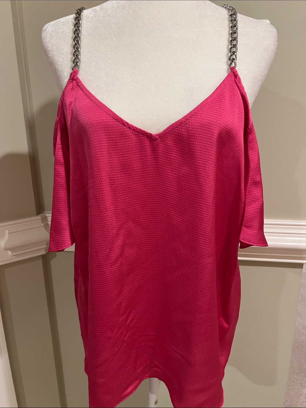 Michael Kors Hot Pink Cold-Shoulder Top with Chain Straps